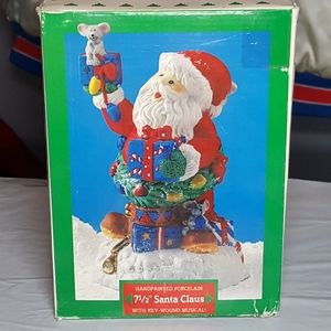 Musical 7.5" Porcelain Santa Claus Christmas Centerpiece Tabletop Music Box-Xmas